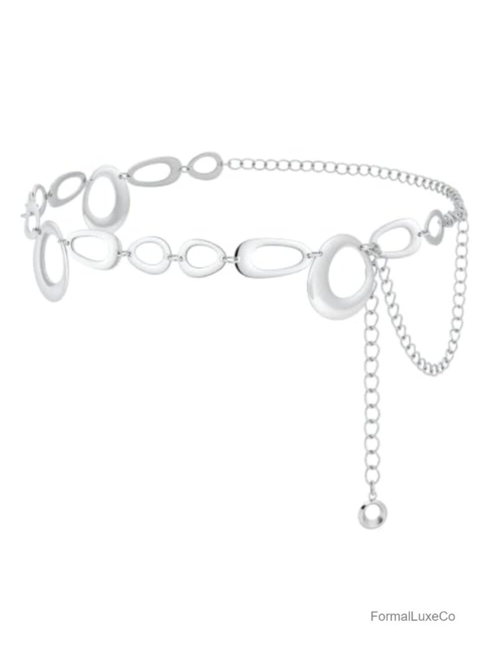 Chunky Chain Belt for Women, Adjustable Metal Waist Belt for Dresses, Silver
